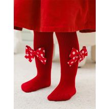 New Year Baby Christmas Bowknot Tights Baby Toddler Kids Girls Ribbed Pantyhose Cotton  Leggings Red Tight For 0-6Years