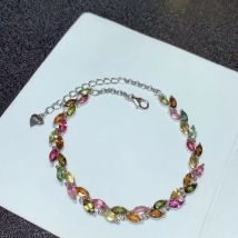 925 Sterling Silver Natural Tourmaline Gemstone Fashion Bracelet for Women Fine Wedding Jewelry