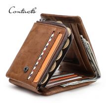 CONTACT'S Men Short Wallets Genuine Leather Wallet Male Coin Purse Trifold Card Holder Money Clip Pocket Mini Wallets Men's Bag