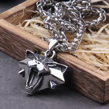 Wikinger Wolfskopf Anhänger Halskette Nordische Mythologie Gotischer Schmuck für Männer