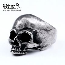 Beier 316L Edelstahl Vintage Punk Totenkopf Herrenring alte silberne Farbe Rock Modeschmuck BR8-706
