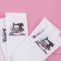 Bekleidungsetiketten, personalisierte Marke, individuelles Logo, Baumwolletiketten, Firmenname, handgefertigt, Nähmaschine, 25 mm x 60 mm (MD5246)