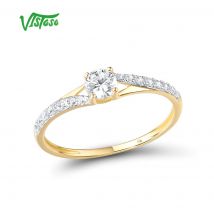 VISTOSO Gold Rings For Women Genuine 9K 375 Yellow Gold Ring Sparkling White CZ Promise Band Rings  Anniversary Fine Jewelry