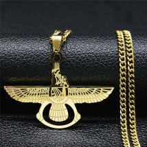 Stainless Steel Mazda Religion Chain Necklace Gold Color Zoroastrianism Iranian Cuture Persian Empire Necklaces Jewelry N3442S05