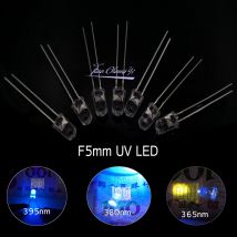 5 mm LED-Lampe, violett, ultraviolett, ultrahell, 395 nm, 380 nm, 365 nm, UV-LED-Dioden-Leuchtlampe, 20 mA, runde, wasserklare Linse