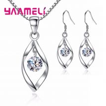 CZ Naszyjnik Kolczyki Zestawy biżuterii ślubnej Hurtownia 925 Sterling Silver Kolor Cyrkonia Kropla wody Ślub Zaręczyny