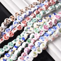 8,5 x 5,5 mm flache, runde Blumenmuster, Keramik, Porzellan, lose Bastelperlen, Lot für Schmuckherstellung, Zubehör, DIY-Ergebnisse