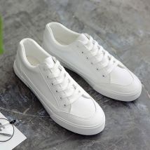 Neue schlichte weiße Segeltuchschuhe für Herren mit Schnürung, Sommer-Sneaker, niedrige Oberseite, vulkanisierte, lässige Kunstleder-Trainer-Skateboard-Schuhe