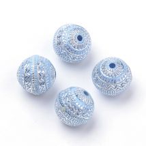 20 Stück Metall-Acrylperlen mit runder Kornblume-Blau-Beschichtung, Folk-Stil für DIY-Schmuckherstellung, 11,5 x 11 mm, Loch: 1,5 mm