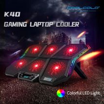 Coolcold Gaming RGB-enfriador para ordenador portátil, pantalla Led de 12-17 pulgadas, almohadilla de refrigeración para portátil, soporte enfriador para portátil con seis ventiladores y 2 puertos USB