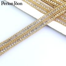 1 yard Doppel gold kette weiß strass hot-fix-band band kristall strass dekoration eisen auf schuhe kleidung zubehör