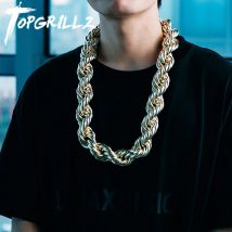 TOPGRILLZ New 30MM Rope Chain Stainless Steel Mens Luxury Necklace Hip Hop Heavy Metal Punk jewelry 30" For Party Gift