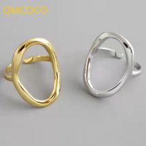 QMCOCO Minimalist Irregular Hollow Out Oval Silver Color Geometric Ring For Women Open Rings  Jewelry Ornament Gifts
