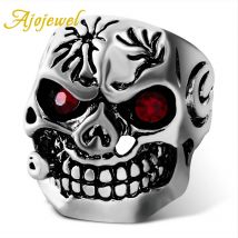 Ajojewel Halloween Vintage Jewelry Men's Punk Jewelry Skull Rings With Crystal Eyes Size 8-10 Anillo Cristal Rojo