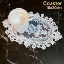 Britischen Stil Spitze Bestickt Oval Weiß Tischset Bahn Schlafzimmer Balkon Kaffee Tasse Wein Abdeckung Tuch Bankett Partei Dekoration
