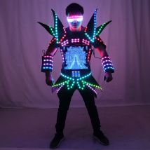 LED-Robot Display Kostüme Party Leistung Trägt Rüstung Anzug Bunte Licht Spiegel Kleiden Club Zeigen Outfits Helme Disco