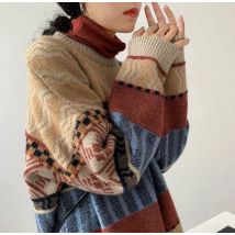 Frauen Pullover Herbst Winter Vintage Süße Oansatz Volle Pullover Geometrische Warm Halten Y2k Pullover Für Frauen Lose