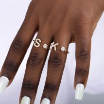 Zirkon Initial A-Z Buchstaben Ringe Für Frauen Edelstahl Verstellbare Öffnung Ring Name Alphabet Weibliche Hochzeit Schmuck Geschenk