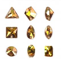 Funkelnde Kristallglas-Strasssteine Sunshine Gold Strass zum Aufnähen von Strasssteinen, Abstandsknöpfe für DIY-Kleidungsschmuck