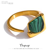 Yhpup New Stainless Steel Women Ring Jewelry Vintage Natural Stone Opening Metal Finger Ring joyería acero inoxidable mujer Gift