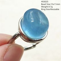 Natürlicher blauer Aquamarin-Ring, verstellbarer Ring, 925er Sterlingsilber, klare Perle, ovaler Aquamarin-Ring, Schmuck, AAAAAA