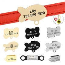 Anti-verlorene Hunde- und Katzen-ID-Tags für Halsband, gravierte Haustier-ID-Tags, personalisiertes Namensschild, Fisch/Knochen/Würfelform, Chihuahua, inklusive Glocke, Geschenk