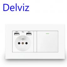 Delviz French Standard Light Switch, 1 Gang 1Way / 2Way Stair Corridor Switch, biały z panelem przełączników, 16A Wall Power USB Socket