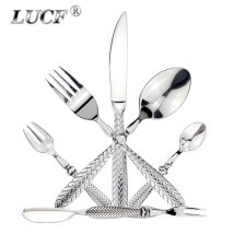 LUCF Royal Luxus-Geschirr mit gewebtem Mustergriff, Spiegel, Edelstahl, elegantes Besteck, zartes Geschirr für Küche, Hotel