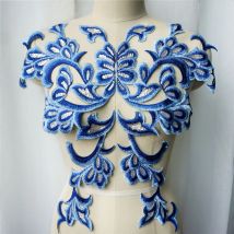 1 Set 4PCS Blau Gestickte Applikationen Pailletten Spitze Stoff Barock Kleid Kragen Nähen Auf Patches Für Hochzeit Dekoration Kleid DIY