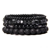 Mode Naturstein Perlen Männer Armband Multilayer Schwarz Lava Onyx Perlen Charme Punk Armband Armreifen Frauen Schmuck Paare Geschenk