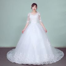 Wedding Dress 2019 The Elegant Half Sleeve Sexy V-neck Court Train Ball Gown Princess Vintage Lace Wedding Dresses Plus Szie
