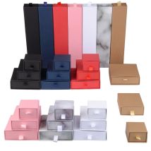 Chanfar 10pcs/Lot Cardboard Sliding Drawer Ring Necklace Jewelry Gift Packaging Box With Ribbon Rope Black Kraft Cotton Filled