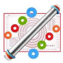 Rodillo ajustable de acero inoxidable de 17 pulgadas, estera de silicona para hornear, almohadilla rodante antiadherente para masa de Fondant, revestimiento para horno, utensilio de cocina