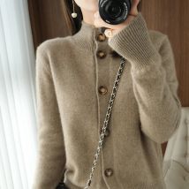 Herbst und Winter 100 % Wolle Kaschmirpullover Damen Selbstanbau Halbstehkragen Strickjacke Warmer