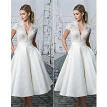 Sommer Neue Stil Europäischen und Amerikanischen Mode Temperament Weiß Spitze Nähte V-ausschnitt Kurzen ärmeln Party Kleid