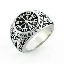 Vintage 316L Stainless Steel Nordic Viking Helm Of Awe Ring Custom Rune Beads Sign Scandinavian Odin Symbol Fashion Men Jewelry