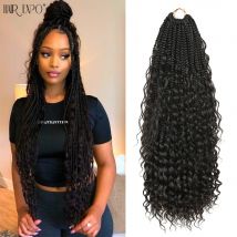 14-22"Synthetic Goddess Box Braids Crochet Hair With Curly End Bohemian Omber Braiding Hair Extensions Messy Black Brown Blonde