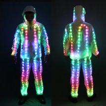 Vollfarbige Pixel-LED-Leuchten, Jacke, Mantel, Hose, Kostüme, Anzug, leuchtende Rave, kreatives