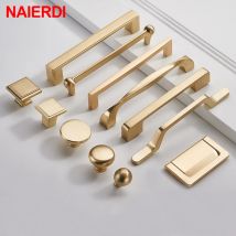 NAIERDI Gebürstet Gold Schrank Griff Zink-legierung Gerade Griff Schublade Knob Dekorative Küche Schrank Zieht Möbel Hardware