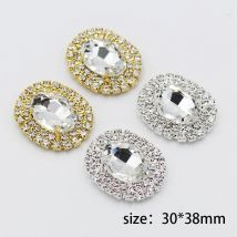 New 10pc 30 * 38mm oval crystal acrylic four-hole sewing metal buttons wedding clothing gift box decoration DIY handmade crafts