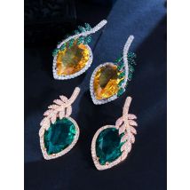 CWWZircon Unique Designer Leaf Feather Green Yellow Big Water Drop Cubic Zirconia Earrings for Women Wedding Accessories CZ931