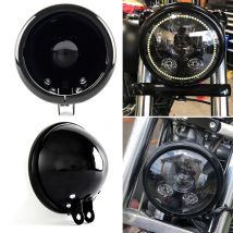 5.75'' Moto Led Headlight Cover Bucket Motorcycle Headlamp Housing Ring Holder Mount Brackets Shell