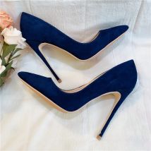 Marineblau Wildleder Leder spitzen Zehen Pumps Stiletto High Heel Slip-On Bankett Schuhe Frau dünne
