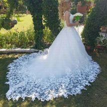 Vestido De Noiva Sheer Zug Hochzeitskleid 2025, individuelle elegante Spitze Robe De Mariee, Applikation, Garten, Prinzessin, Brautkleider