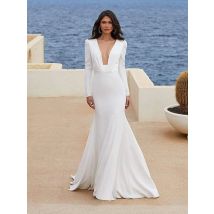 LORIE Sexy V Neck Mermaid Wedding Dress Long Sleeve Simple Satin Boho Bridal Gown Elegant Backless Wedding Gowns 2022