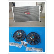 Radiador totalmente de aluminio + ventilador de carreras para VW Golf GTI/Bora MK4 IV y Audi A3/TT Seat Leon/Toledo 1,8 T