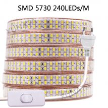 Tira de luces LED de 220V con interruptor SMD 5730 2835 5050 cinta Led Flexible 180/240Leds/m iluminación LED impermeable para exteriores enchufe de la UE