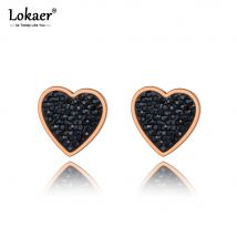 Lokaer Trendy Titan Edelstahl Schwarz/Weiß Strass Ohrringe Schmuck CZ Kristall Herz Ohrringe Für Frauen Mädchen E20036