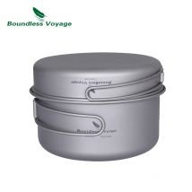 Boundless Voyage Tragbarer Becher, Titan-Topf, Pfannenset mit Klappgriffen, Camping, Wandern, Outdoor, ultraleichtes Herdgeschirr