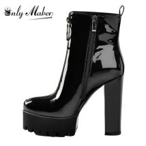 Onlymaker Patent Leder Stiefeletten Plattform Starke Absatz Zipper Für Frauen Plus Größe us5 ~ us15